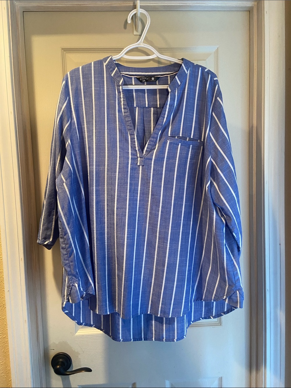 Riders by Lee Blue and White Striped V-Neck Blouse